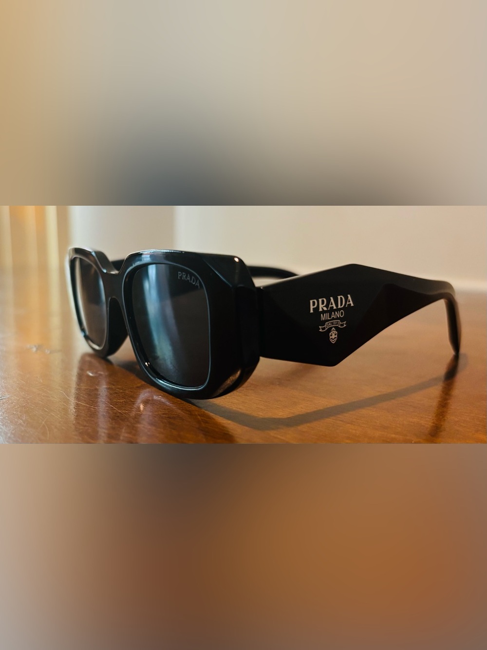 Prada Black Oversized Square Sunglasses with Logo Temple